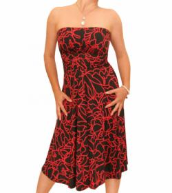 Red and Black Print Strapless Dress