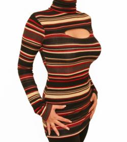 Red and Black Slashed Roll Neck Jumper