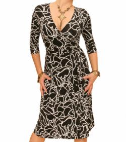 Black and White Squiggle Print Wrap Dress