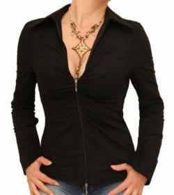 Black Zip Up Fitted Stretchy Shirt
