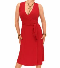 Red Sleeveless Wrap Dress