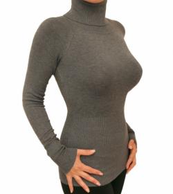 Dark Grey Polo Neck Clingy Jumper