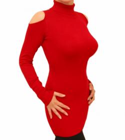 Red Cold Shoulder Polo Neck Jumper