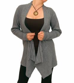 Grey Ribbed Waterfall Cardigan