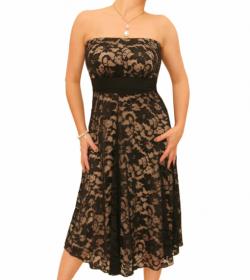 Nude and Black Lace Strapless Dress