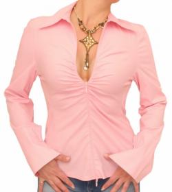 Pink Zip Up Fitted Stretchy Shirt