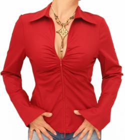 Dark Red Zip Up Fitted Stretchy Shirt