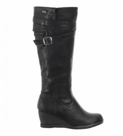 Black Leather Effect Wedge Boots