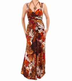 Red and Brown Print Maxi Dress