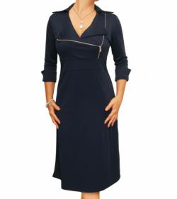 Navy Blue Biker Style Zip up A Line Dress