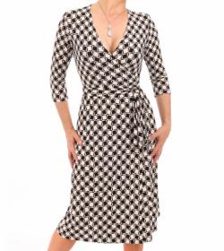 Black and Ivory Print Wrap Dress