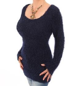 Navy Blue Chunky Knit Scoop Neck Jumper