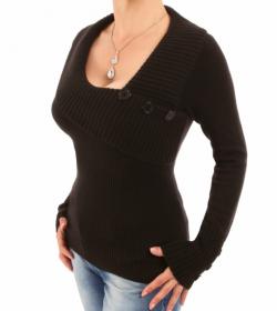 Black Asymmetrical Button Detail Jumper