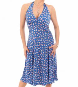 Blue Daisy Print Floral Halter Neck Dress