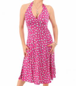 Pink Daisy Floral Print Halter Neck Dress