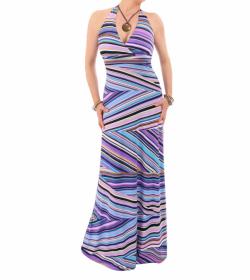 Purple Striped Halter Neck Maxi Dress