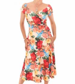 Vintage Floral Print Bardot Dress