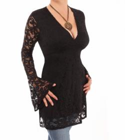 Black Crochet Lace Bell Sleeve Top