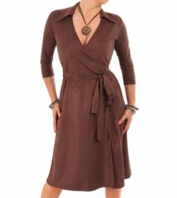 Chocolate Brown Faux Suede Wrap Dress