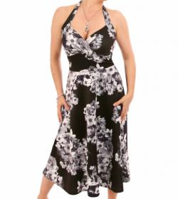 Black and White Floral Halter Neck Dress