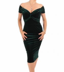 Emerald Green Velour Bardot Dress