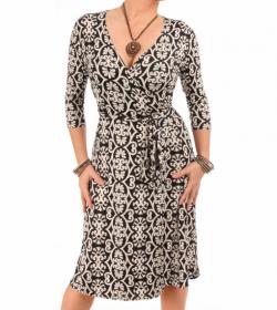 Black and Ivory Printed Wrap Dress