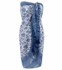 Blue and White Printed Tassel Scarf / Sarong