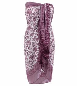 Plum and White Printed Tassel Scarf / Sarong