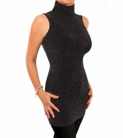 Black and Silver Sparkly Lurex Roll Neck Tunic Top