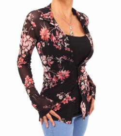 Floral Mesh Stretchy Fitted Shirt