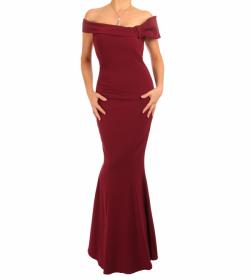 Wine Bardot Fish Tail Maxi Dress - Tall