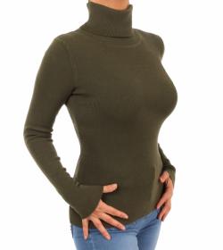 Khaki Green Polo Neck Clingy Jumper