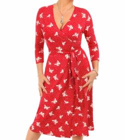 Red Butterfly Print Wrap Dress