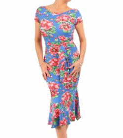 Blue Floral Flippy Hem Dress