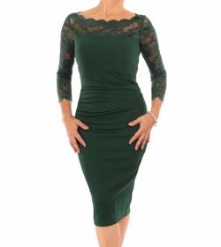 Forest Green Lace Detail Ruched Dress