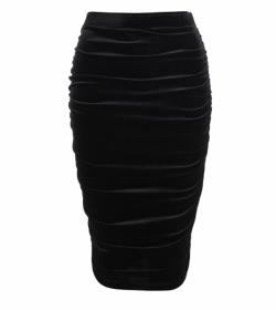 Black Ruched Velour Stretchy Skirt