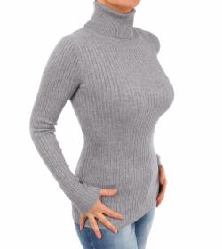 Grey Ribbed Polo Neck Clingy Jumper