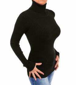 Black Ribbed Polo Neck Clingy Jumper