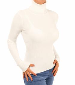 Ivory Ribbed Polo Neck Clingy Jumper