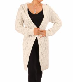 Oatmeal Cable Knit Hooded Cardigan