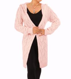 Soft Pink Cable Knit Hooded Cardigan