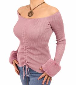 Pink Faux Fur off the Shoulder Jumper