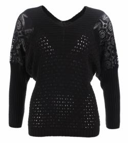 Black Lace Detail Batwing Jumper