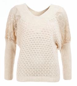 Oatmeal Lace Detail Batwing Jumper