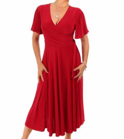 Red Waterfall Sleeve Fit and Flare Dress