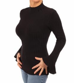 Black Ribbed Bell Sleeve Jumper