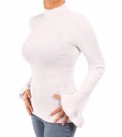 White Ribbed Bell Sleeve Jumper