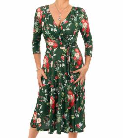 Green Floral and Bullfinch Dress