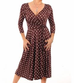 Brown and Ivory Spot Print Fit & Flare Dress