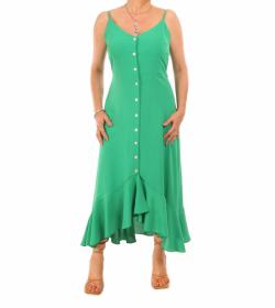 Green Button Through Dip Hem Dress